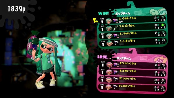 スプラトゥーン2で初勝利の結果